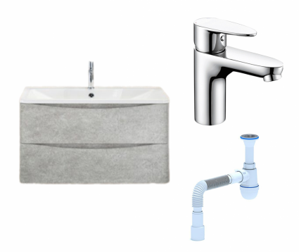 Комплект: Тумба с раковиной BelBagno Acqua 80 cemento verona grigio + Смеситель Wasserkraft Leine 3503 хром + Сифон АниПласт