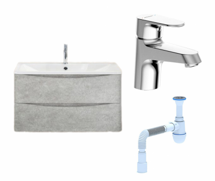 Комплект: Тумба с раковиной BelBagno Acqua 80 cemento verona grigio + Смеситель Bravat Alfa F1120178CP хром + Сифон АниПласт