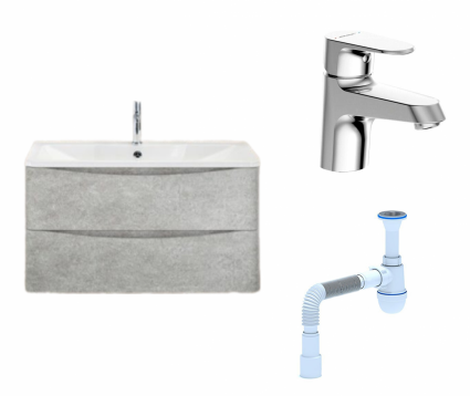 Комплект: Тумба с раковиной BelBagno Acqua 90 cemento verona grigio + Смеситель Bravat Alfa F1120178CP Хром + Сифон АниПласт