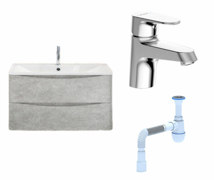 Комплект: Тумба с раковиной BelBagno Acqua 100 cemento verona grigio + Смеситель Bravat Alfa F1120178CP хром + Сифон АниПласт