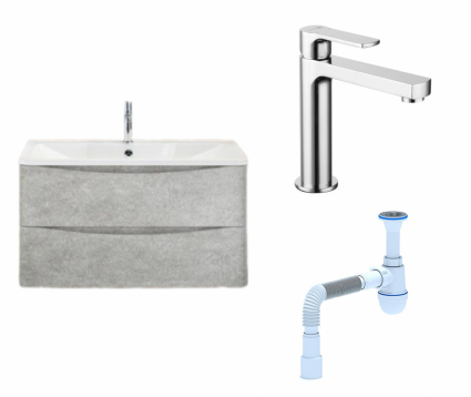 Комплект: Тумба с раковиной BelBagno Acqua 100 cemento verona grigio + Смеситель Lemark plus Grace LM1537C хром + Сифон АниПласт