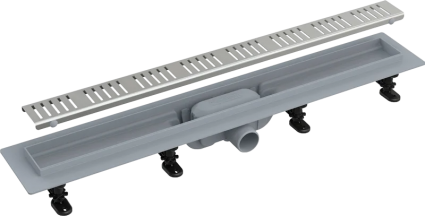 Душевой трап (лоток) AlcaPlast APZ19 APZ19-750 с решеткой и опорами, в пол около стены, выпуск боковой