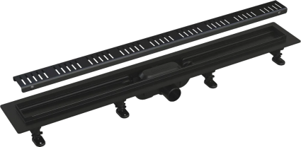 Душевой трап (лоток) AlcaPlast APZ19 APZ19BLACK-950 с решеткой и опорами, в пол около стены, выпуск боковой