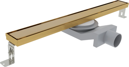 Душевой трап (лоток) Plumberia Selection PSL Linear 80 см, золото брашированное, в пол около стены, выпуск боковой