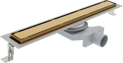 Душевой трап (лоток) Plumberia Selection PST In-Tile 90 см, золото 24К, в пол около стены, выпуск боковой