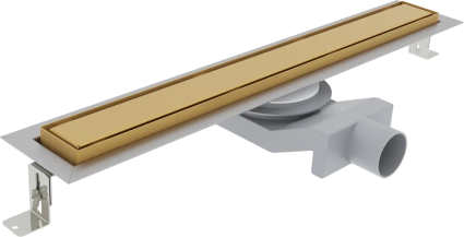 Душевой трап (лоток) Plumberia Selection PST In-Tile 80 см, золото брашированное, в пол около стены, выпуск боковой