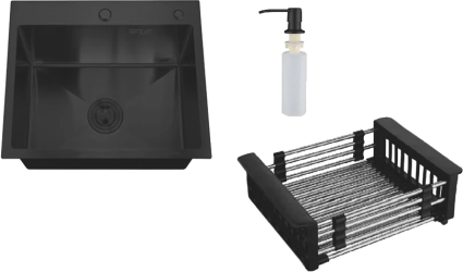 Мойка кухонная РМС MR MR-5050BL c корзиной и дозатором, графит, матовая, квадратная, 50x50 см