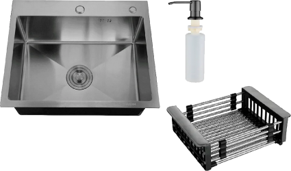 Мойка кухонная РМС MR MR-5843BL c корзиной и дозатором, графит, матовая, прямоугольная, 58x43 см