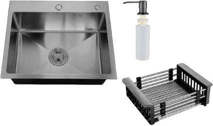 Мойка кухонная РМС MR MR-6050BL c корзиной и дозатором, графит, матовая, прямоугольная, 60x50 см