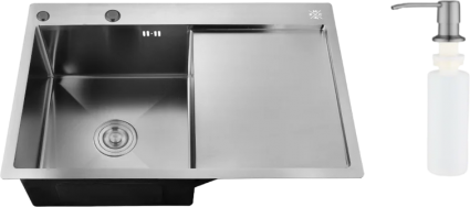 Мойка кухонная РМС MRK-7851BL-L c дозатором, графит, матовая, прямоугольная, 77.9x50.9 см