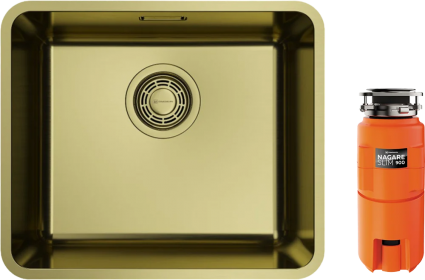 Комплект Мойка кухонная Omoikiri Omi 43-U/I Ultra Mini-LG светлое золото + Измельчитель Nagare slim 900 брашированная, прямоугольная