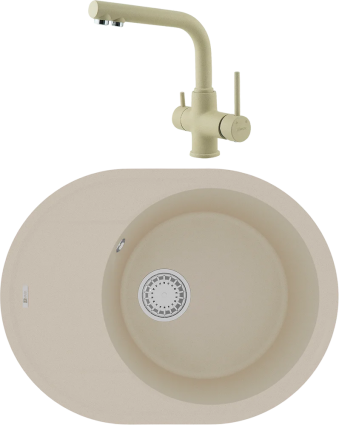 Комплект Мойка кухонная Lemark Lacha 620 9910050 бежевая + Смеситель Comfort LM3061PBG бежевый матовая, овальная