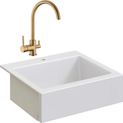 Комплект Мойка кухонная Domaci Сиена 50166-101 с 1 отверстием, белый глянец + Смеситель Равенна DCB 3007 золото, глянцевая, прямоугольная