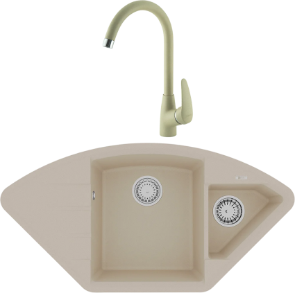 Комплект Мойка кухонная Lemark Irkana 980 9910044 бежевая + Смеситель Linara LM0405PBG бежевый матовая, многоугольная