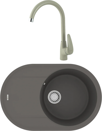 Комплект Мойка кухонная Lemark Lacha 760 9910059 серый шелк + Смеситель Linara LM0405PGR серый матовая, овальная