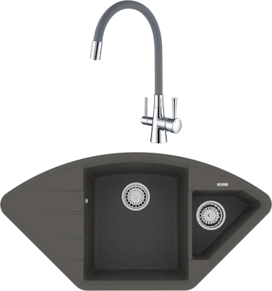 Комплект Мойка кухонная Lemark Irkana 980 9910047 серый шелк + Смеситель Comfort LM3075C-Gray с гибким изливом, хром, серый, матовая, многоугольная