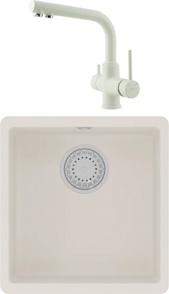 Комплект Мойка кухонная Lemark Sinara 400-U 9910064 жасмин + Смеситель Comfort LM3061PJS жасмин матовая, квадратная