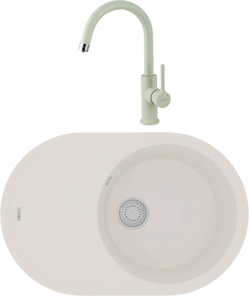 Комплект Мойка кухонная Lemark Lacha 760 9910058 жасмин + Смеситель Comfort LM3073PJS жасмин матовая, овальная