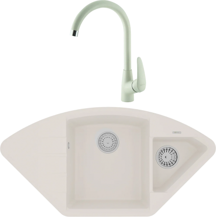 Комплект Мойка кухонная Lemark Irkana 980 9910046 жасмин + Смеситель Linara LM0405PJS жасмин матовая, многоугольная