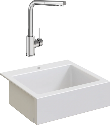 Комплект Мойка кухонная Domaci Сиена 50166-101 с 1 отверстием, белый глянец + Смеситель STWORKI HDN1309XH, глянцевая, прямоугольная