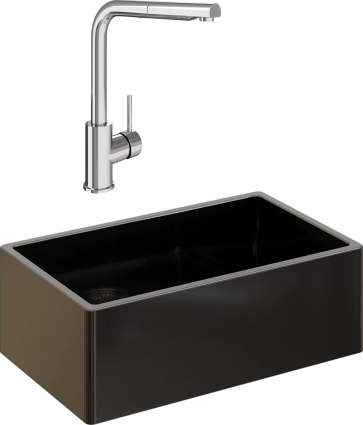 Комплект Мойка кухонная Domaci Сиена 50276-110 черная матовая + Смеситель STWORKI HDN1309XH прямоугольная,  в современном стиле