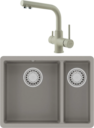 Комплект Мойка кухонная Lemark Sinara 550.2-U 9910081 грей + Смеситель Comfort LM3061PGR грей матовая, прямоугольная
