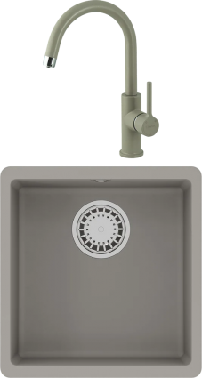 Комплект Мойка кухонная Lemark Sinara 400-U 9910063 грей + Смеситель Comfort LM3073PGR грей матовая, квадратная