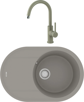 Комплект Мойка кухонная Lemark Lacha 760 9910057 грей + Смеситель Comfort LM3073PGR грей матовая, овальная