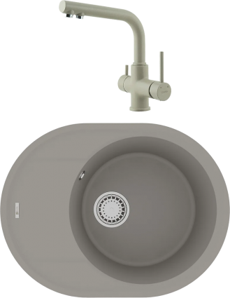 Комплект Мойка кухонная Lemark Lacha 620 9910051 грей + Смеситель Comfort LM3061PGR грей матовая, овальная