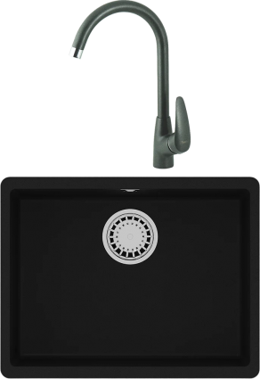 Комплект Мойка кухонная Lemark Sinara 540-U 9910073 антрацит + Смеситель Linara LM0405PAN антрацит матовая, прямоугольная
