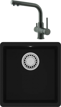 Комплект Мойка кухонная Lemark Sinara 400-U 9910061 антрацит + Смеситель Comfort LM3061PAN антрацит матовая, квадратная