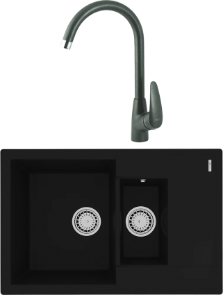 Комплект Мойка кухонная Lemark Ramza 760 9910037 антрацит + Смеситель Linara LM0405PAN антрацит матовая, прямоугольная