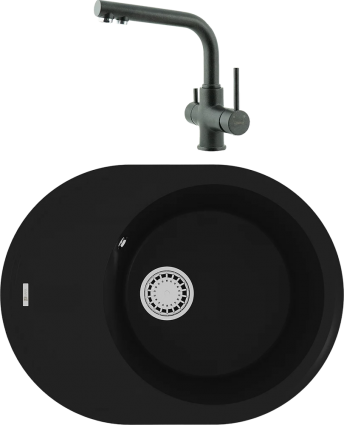 Комплект Мойка кухонная Lemark Lacha 620 9910049 антрацит + Смеситель Comfort LM3061PAN антрацит матовая, овальная