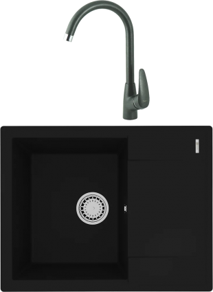 Комплект Мойка кухонная Lemark Imandra 640 9910019 антрацит + Смеситель Linara LM0405PAN антрацит матовая, прямоугольная