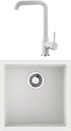 Комплект Мойка кухонная Paulmark Feste PM237850-WH белый + Смеситель Ledeme Rainbow L4898-3 белый матовая, прямоугольная