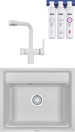 Комплект Мойка кухонная Granula Kitchen Space 6003, АРКТИК + Смеситель 2088 Арктик+АКС-002, матовая, прямоугольная