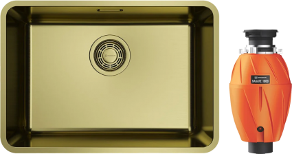 Комплект Мойка кухонная Omoikiri Omi 53-U/I Ultra Mini-LG светлое золото + Измельчитель Nagare 1000 брашированная, прямоугольная