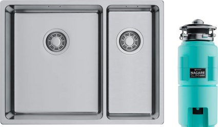 Комплект Мойка кухонная Omoikiri TADZAVA 58-2-U/I-IN-L ULTRA 15 нержавеющая сталь, L + Измельчитель Nagare slim 1250-AZ azur blue, брашированная, прямоугольная