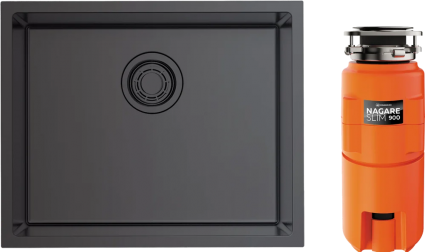 Комплект Мойка кухонная Omoikiri TADZAVA 54-U/I-Ultra вороненая сталь + Измельчитель Nagare slim 900 прямоугольная,  в современном стиле