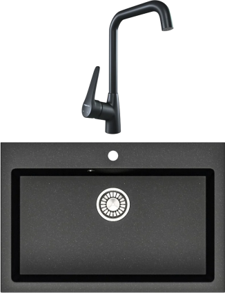 Комплект Мойка кухонная Domaci Болонья М-39-002 черная + Смеситель STWORKI WFD04007GA черный матовый матовая, прямоугольная