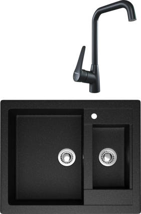 Комплект Мойка кухонная Domaci Болонья М-19-002 черная + Смеситель STWORKI WFD04007GA черный матовый матовая, прямоугольная