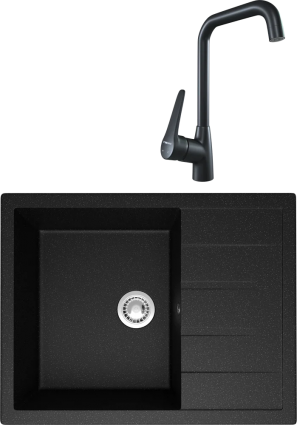 Комплект Мойка кухонная Domaci Болонья М-151-002 черная + Смеситель STWORKI WFD04007GA черный матовый матовая, прямоугольная