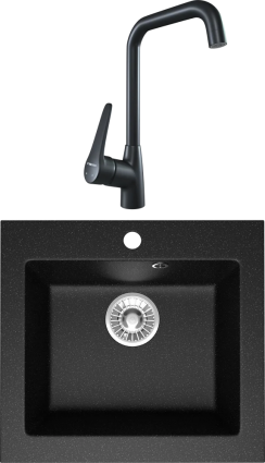 Комплект Мойка кухонная Domaci Болонья М-35-002 черная + Смеситель STWORKI WFD04007GA черный матовый матовая, прямоугольная