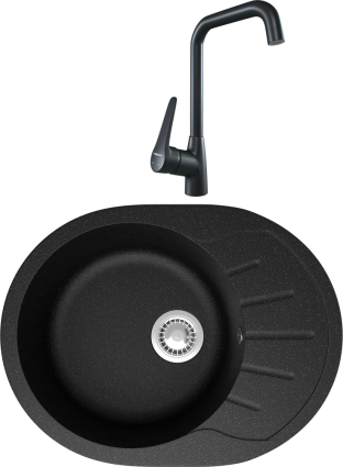 Комплект Мойка кухонная Domaci Болонья М-10-002 черная + Смеситель STWORKI WFD04007GA черный матовый матовая, овальная