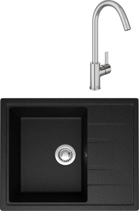Комплект Мойка кухонная Domaci Болонья М-150-002 черная + Смеситель Ливорно матовая, прямоугольная