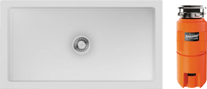 Комплект Мойка кухонная Omoikiri Mikura 83-WH Glossy белая + Измельчитель Nagare slim 1250 глянцевая, прямоугольная
