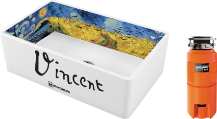Комплект Мойка кухонная Omoikiri Mikura 76-Vangogh white + Измельчитель Nagare slim 500 глянцевая, прямоугольная