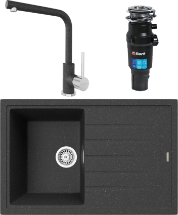 Комплект Мойка кухонная TopZero Juliet 780.500-40 galaxy + Смеситель Donald galaxy 40 + Измельчитель Bort Titan 7000 матовая, прямоугольная