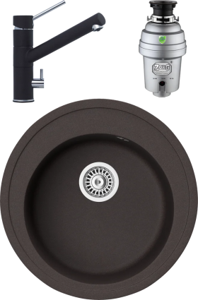 Комплект Мойка кухонная TopZero Eva 510-93 Chocolate + Смеситель Leonardo chocolate 93 + Измельчитель Zorg Inox D матовая, круглая