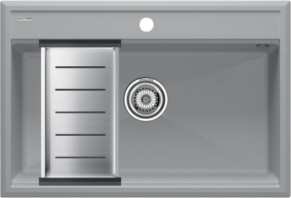 Мойка кухонная Paulmark Stepia PM117551-GRS+A375-BS с коландером, серый дым, матовая, прямоугольная, 75x51 см